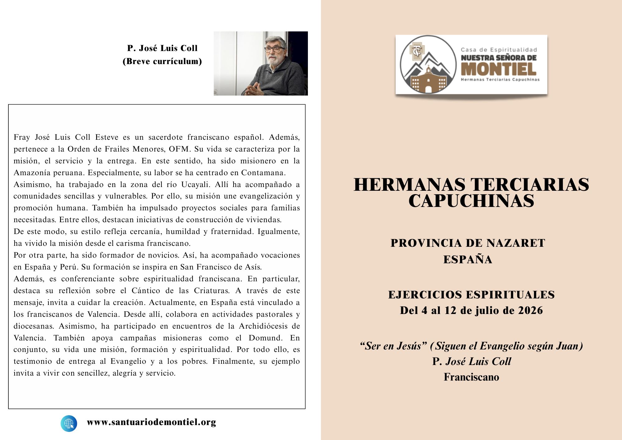 Ejercicios Espirituales 2026 en Montiel con Fray José Luis Coll